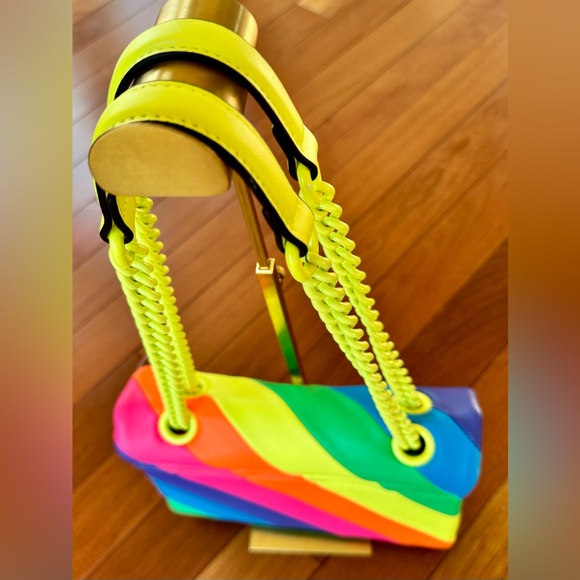 Kurt Geiger Brixton Neon Rainbow Striped Shoulder Bag. NWOT - Picture 5 of 11